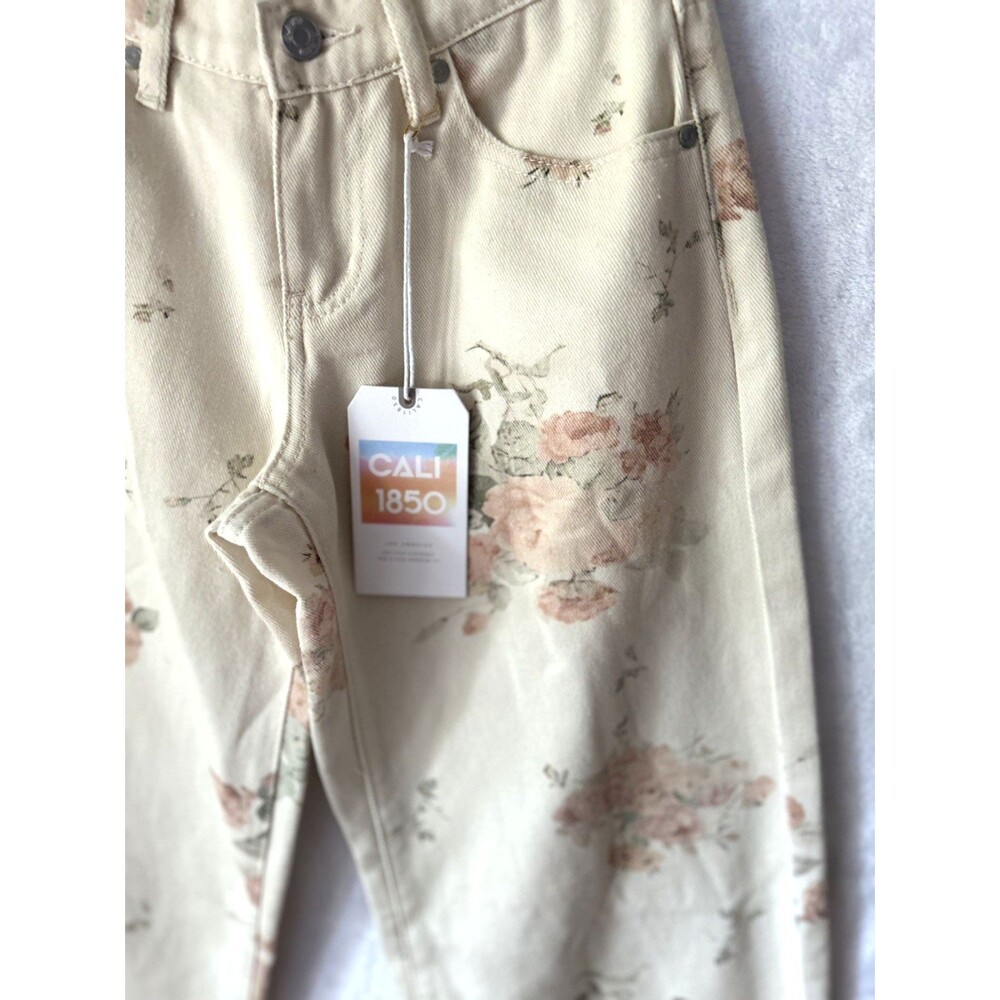 CALI 1850 Wide Leg Jeans Pants FLORAL IVORY Size 1/25 - Picture 3 of 8